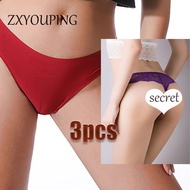 ZXYOUPING 1/3pcs Sexy Panty Tibak for Women Set Ice Silk Seamless Thong Lace Splicing T Back Low Ris