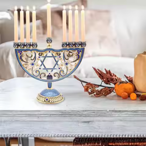 European Style Retro Hanukkah Menorah Bejeweled Jewish Candlesticks Christmas
