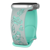 Dây đeo khắc cho Apple Watch Series 9 41mm 45mm 44mm 42mm 38mm Nữ Họa Tiết Bướm 40mm iWatch Dây Sili