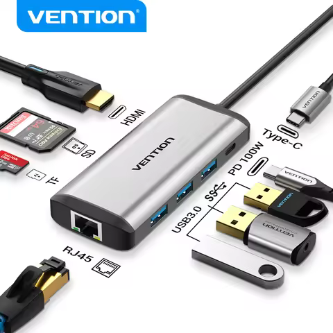 Vention 8 in 1 USB C HUB 4K HDMI USB 3.0 RJ45 Ethernet PD 100W SD TF Multiport Adapter for MacBook P