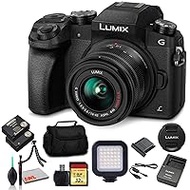 Panasonic Lumix DMC-G7 Mirrorless Digital Camera with 14-42mm Lens (Black) (DMC-G7KK) - Bundle - with LED Light + DMW-BLC12 Battery + 32GB Card + Soft Bag + 12 Inch Flexible Tripod + More (Renewed)