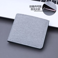 Zipper Canvas Small Wallet Men's Short Ultra-Thin Buckle Japanese Simple Folding Cloth Small Wallet Small
