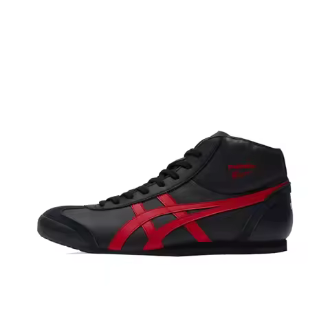 Onitsuka Tiger Mexico Mid Runner Unisex Black/Red Mid-Top Sneakers – Simple Versatile Retro Everyday