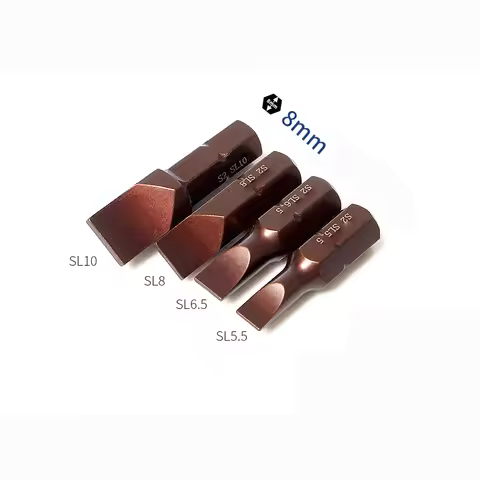 4pcs Short 5/16 inich 8mm Hex Shank Heavy Impact Slotted Screwdriver Flat-blade Bit Tool S2 Alloy St