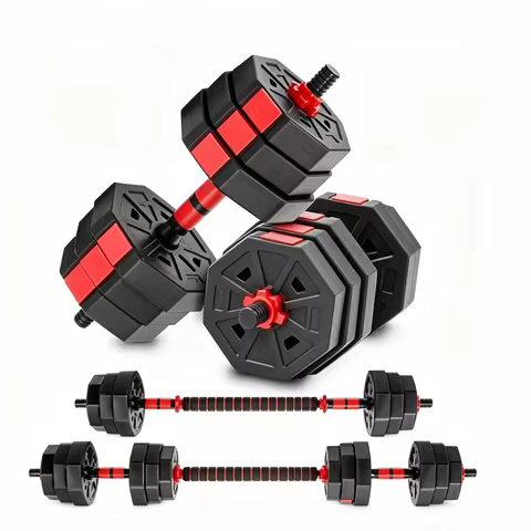 Adjustable Dumbbell Set 2 in 1 Convertible Barbell 5.5-44lbs Rubber Coated Dumbbell Home Gym Weight 