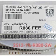 (Combo of 10) SMD resistor 2512 - 0.08R R080 80 milliohms 80mR 2W error 1%