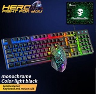 全城熱賣 - 有線RGB遊戲機械鍵盤滑鼠-T6黑色單色彩虹發光套裝