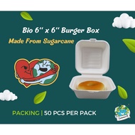 (50Pcs) Biodegradable Burger Box / Sugarcane Burger Box /Cake Box/Disposable Kueh Box/Bio Burger Box