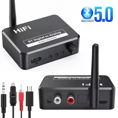 DAC Bluetooth 5.0 Audio Receiver Digital to Analog Converter 3.5mm AUX RCA L/R U-Disk Optical Stereo
