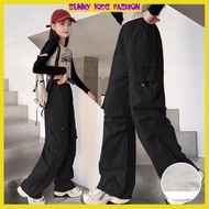 Women's khaki cargo pants 18-52kg STE high-waisted wide-leg pants, khaki pants for school and going 