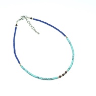 กำไลข้อเท้า สร้อยข้อเท้า หินเทอร์ควอยส์ หินลาพิสลาซูลี หินโกเมน ความยาว 9-10 นิ้ว Turquoise, Lapis Lazuli, Garnet Tiny Seed Beads Anklet