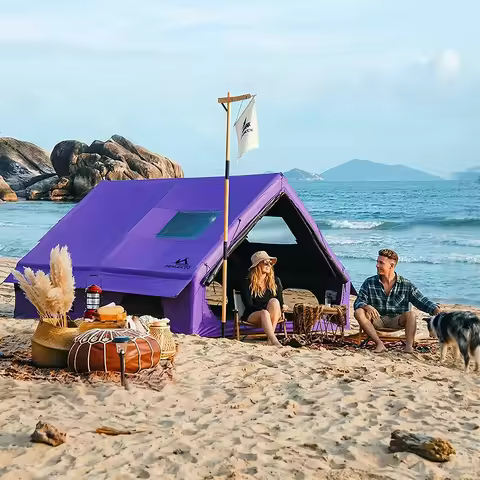 SENLEETO Black-out Inflatable Camping Tent 6-8 Person,Large Sunproof Blow up Tent with Skylight&Mesh