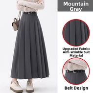 YFS | High Waist A-Line Midi Skirt Womens Woolen Plaid Pleated Slimming Black Half-length Autumn Win
