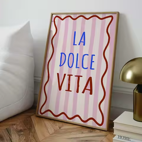 Modern Italian La Dolce Vita Quote Girly Typography Wall Art Canvas Picture Poster Painting Print Fo