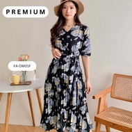 MIDI DRESS PREMIUM CRINKLE MOTIF BUNGA FLORAL DRESS WANITA