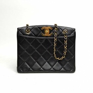 CHANEL 黑色羊皮3開金扣中古黑金貝嫂扣托特包