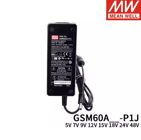 MEAN WELL 60W AC-DC le Medical Adaptor GSM60A12-P1J GSM60A24-P1J 05V/7.5V/9V/12V/15V/18V/24V/48V-P1J