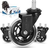 TAIYADA Black Office Chair Casters Wheels Replacement for Desk Chair and Gaming Chairs and Computer Chairs, Rubber Wheels for Wood Floors and Carpet, No Noise Safe Rolling, Set of 5 Casters