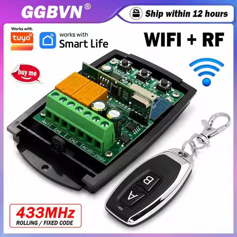 Universal 433MHz 433.92MHz Garage / Gate Remote Control Receiver 2CH Relay Gate Opener WIFI Smart Sw