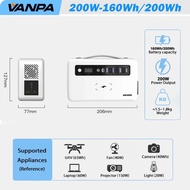 VANPA 200W สถานีไฟฟ้าแบบพกพาขนาดเล็ก 200Wh แบตเตอรี่ขนาดใหญ่ Powerbank พร้อม AC/DC/PD/USB/เอาต์พุตไร