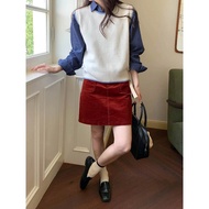 W. Shop กระโปรงผ้าลูกฟูกเอวสูงสไตล์เรโทร