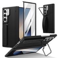 三星 Galaxy Z Fold7 case 手機殼 全包帶鋼化膜,腕帶和支架,鉸鏈保護 黑色