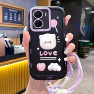 Case For VIVO Y16 Y35 5G Y56 5G Y02s Heart-Shaped Bear Phone Candy Stick Silicone Strap Shockproof