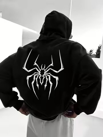 Marvel's Spider-Man Miles Morales Men's Black Hoodie Red Spider-themed Superhero Short-sleeved Casua