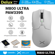 Delux M800 Ultra เมาส์สำหรับเล่นเกม PAW3395 DPI สูงสุด 26000 แบบมีสาย 2.4G บลูทูธไร้สาย ชาร์จไฟได้ ต