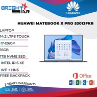LAPTOP HUAWEI MATEBOOK X PRO 53013FKR (14.2 LTPS TOUCH / I7-1260P / 16GB / 1TB NVME SSD / INTEL IRIS XE / W11 + HNS)
