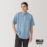 มูจิ เสื้อเชิ้ตผ้าลินินฟอกแขนสั้น ผู้ชาย - MUJI Wahed Linen Short Sleeve Shirt