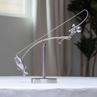 Kinetic Fishing Sculpture - Balance Art for Your Space, Fisherman Kinetic Balancing Desk Toy Fishing