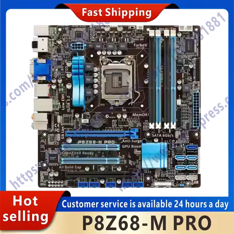 Used P8Z68-M PRO computer motherboard LGA 1155 DDR3 for Z68 P8Z68 desktop motherboard SATA II PCI-E 