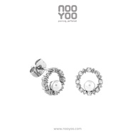 NooYoo ต่างหูสำหรับผิวแพ้ง่าย Circle of Pearl with Crystal Surgical Steel