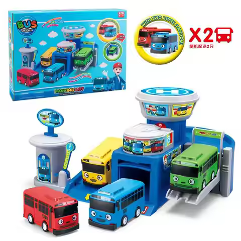Korean Anime Tayo the Little Bus Parking Lot Garage City Bus Station Headquarters Model with 2 Mini 