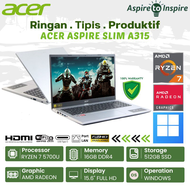 ACER LAPTOP ASPIRE SLIM A315-44P-R9GQ 15.6" FHD RYZEN 7 5700U RAM 16GB STORAGE 512GB SSD RADEON GRAPHICS WINDOWS 11