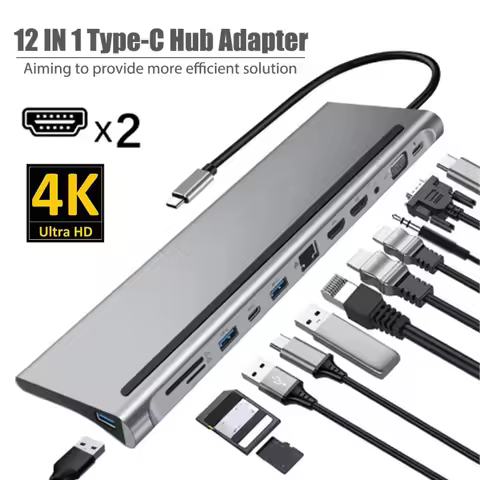 12 in 1 USB C Docking Station Multiport Type C Hub Adapter 4K HDMI VGA RJ45 Ethernet 100W Charging A