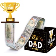Fathers Day Money Box for Cash Gift Pull, Surprise Best Dad Money Holer with 100Pcs Transparent Bags