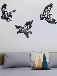 3入組金屬壁藝品裝飾,以老鷹、鹿、麋鹿剪影為特色,適用於室內/室外森林小屋獵物裝飾,適用於臥室、客廳、花園、露台、農舍的牆壁、圍欄房屋裝飾 - 黑色