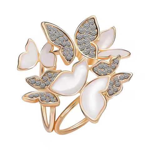 AOA-Elegant 3 Rings Butterfly Scarf Ring Silk Scarf Buckle Clip(Gold)