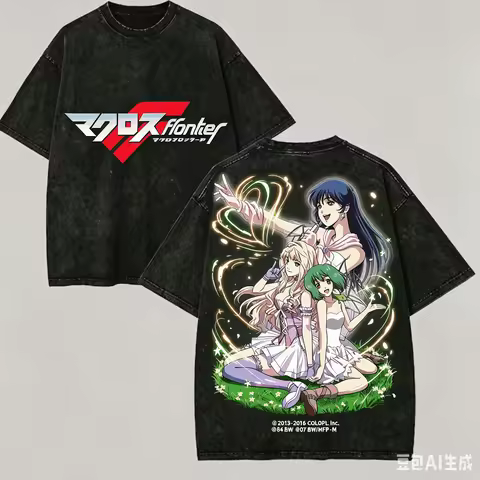 Macross F Washed T-shirt Anime Lover Harajuku New Model Oversized Unisex high quality Vintage Loose 