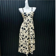 dress korean style bunga wanita floral vintage backless tanpa lengan midi dress terbaru 2024 big siz