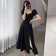 Elegant Black Korean Style Long Summer Dress for Women - Perfect for Formals and Evenings