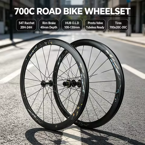 Pasak 700C Road Bike V Brake Wheelset Rim Brake 40mm Depth 20-24h Holes Flat Spokes 54T Ratchet 12s 