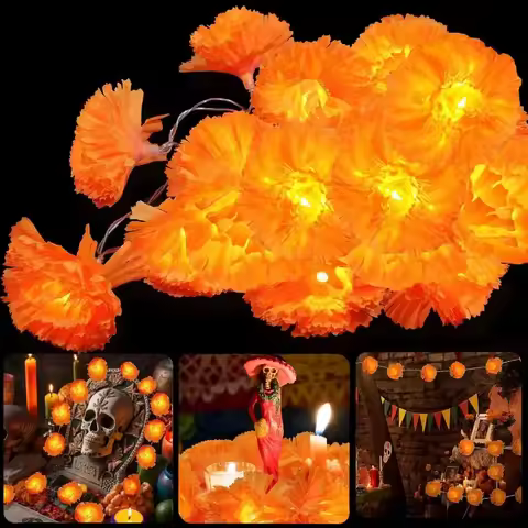 5 Ft LED Orange Marigold Garland Lights for Day of The Dead Halloween Diwali Christmas Party Home De