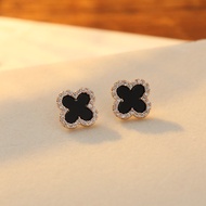 925 Silver Needle High-end Four-leaf Clover Earrings Feminine and Popular Style for Ladies Set with Diamonds