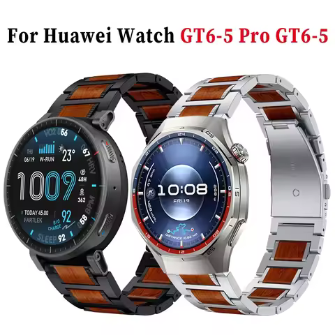 22mm Metal Rosewood Strap for Huawei Watch 5 GT6/5/4/3 Pro 46mm Wooden High Quality Watchband for Am