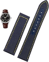 GANYUU 19mm 20mm Canvas Watch Strap For Omega New Seamaster 300 Speedmaster AT150 Leather Nylon Watch Band Men Accessories Blue Black (Color : Blue yellow no bucke, Size : 20mm)