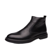 Men's Trendy Mid-Top Chelsea Leather Boots Short Boots Korean Style Chelsea Boots