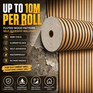 One roll can reach 10M 3D Wood Fluted Wallpaper Waterproof Surface Scratch Resistant Strong Adhesion